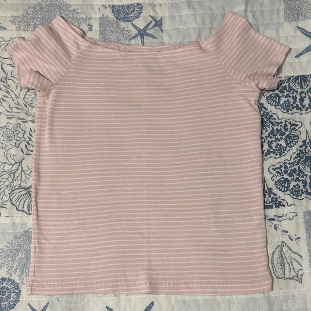 Hollister Pink Striped Off-Shoulder Top